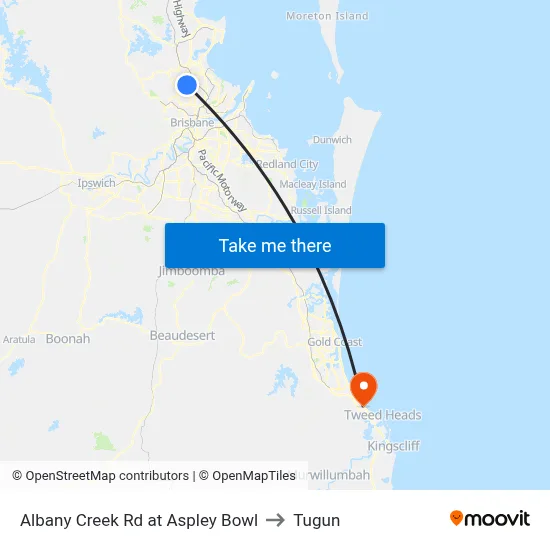 Albany Creek Rd at Aspley Bowl to Tugun map
