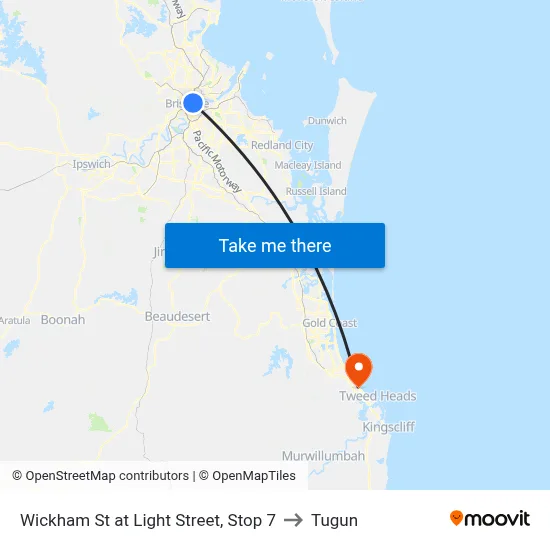 Wickham St at Light Street, Stop 7 to Tugun map