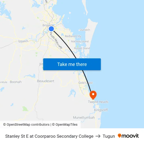 Stanley St E at Coorparoo Secondary College to Tugun map