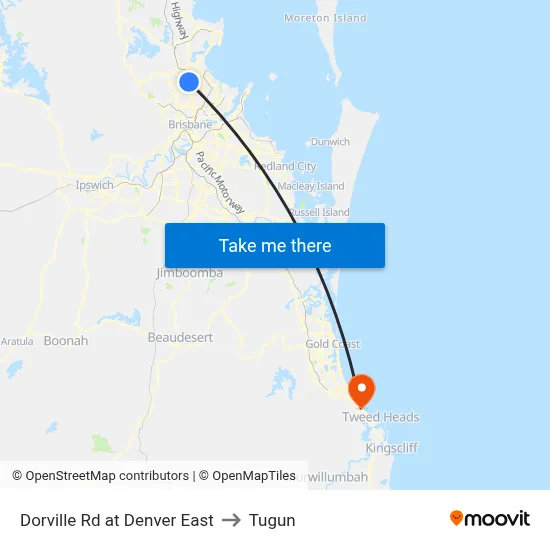 Dorville Rd at Denver East to Tugun map