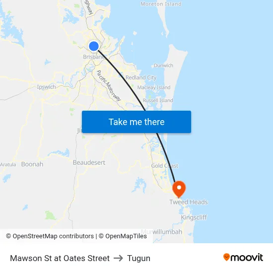 Mawson St at Oates Street to Tugun map
