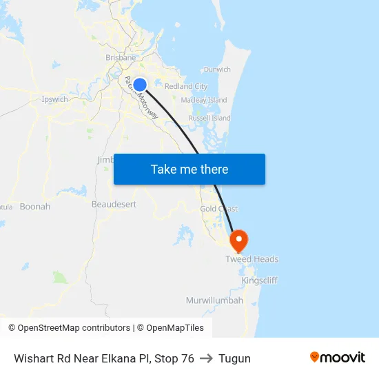 Wishart Rd Near Elkana Pl, Stop 76 to Tugun map
