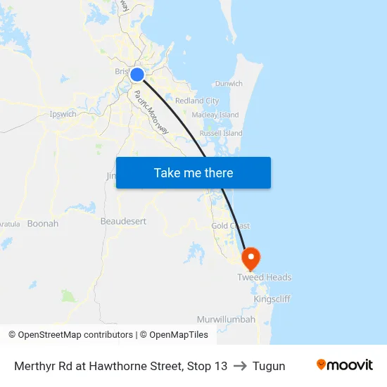 Merthyr Rd at Hawthorne Street, Stop 13 to Tugun map