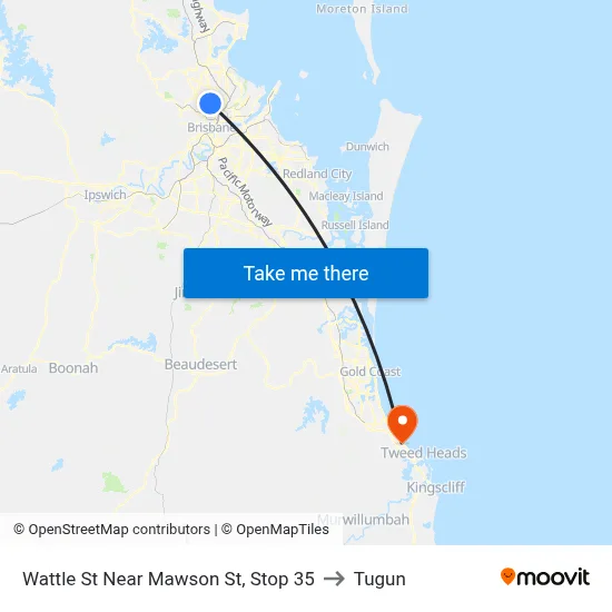 Wattle St Near Mawson St, Stop 35 to Tugun map
