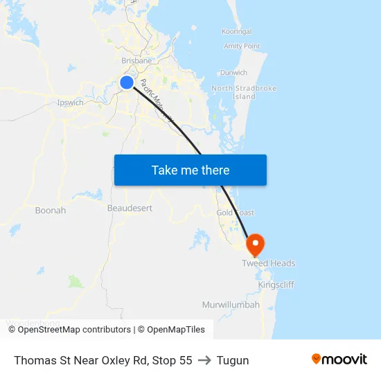 Thomas St Near Oxley Rd, Stop 55 to Tugun map