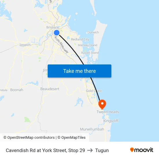 Cavendish Rd at York Street, Stop 29 to Tugun map