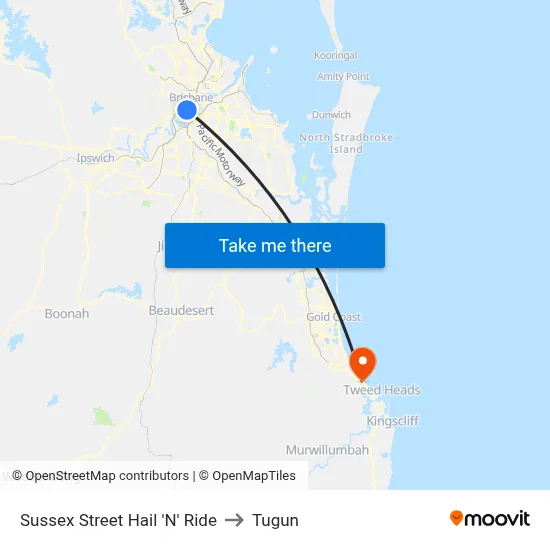 Sussex Street Hail 'N' Ride to Tugun map