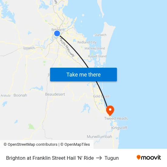 Brighton at Franklin Street Hail 'N' Ride to Tugun map