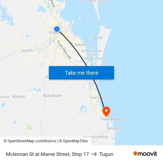 Mclennan St at Marne Street, Stop 17 to Tugun map