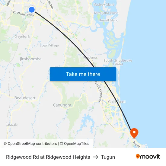 Ridgewood Rd at Ridgewood Heights to Tugun map