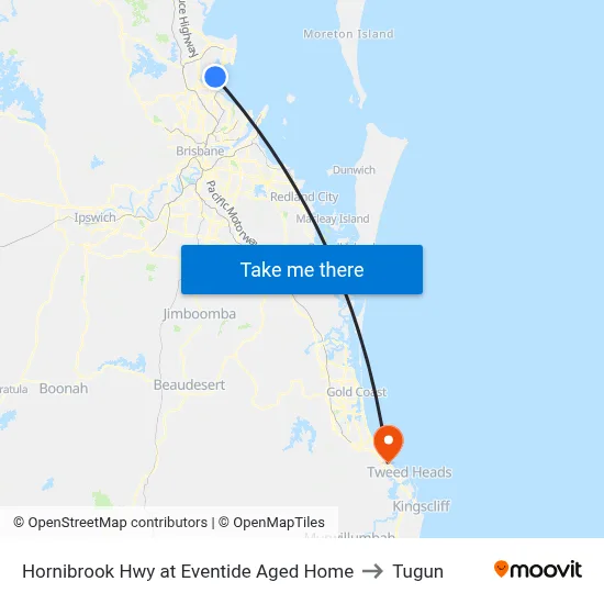 Hornibrook Hwy at Eventide Aged Home to Tugun map