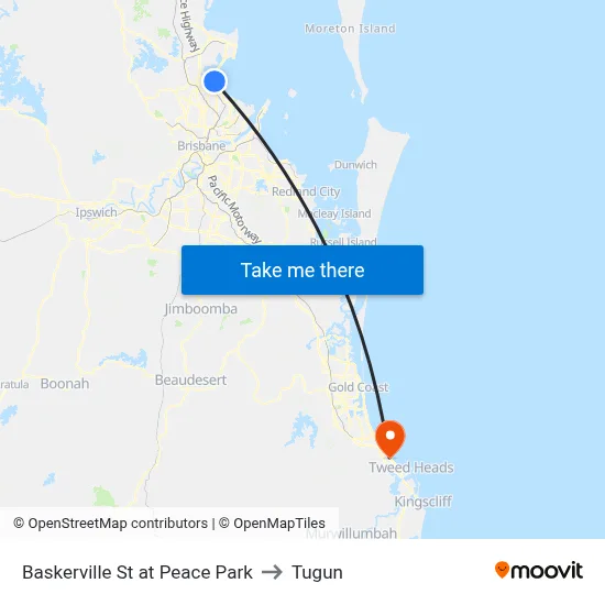 Baskerville St at Peace Park to Tugun map