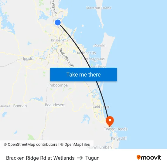 Bracken Ridge Rd at Wetlands to Tugun map