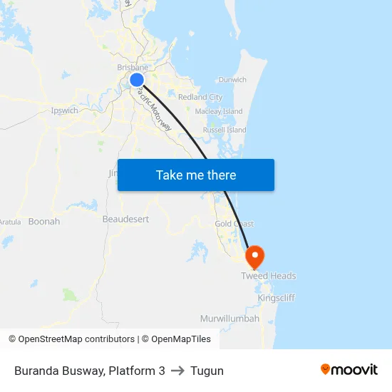 Buranda Busway, Platform 3 to Tugun map