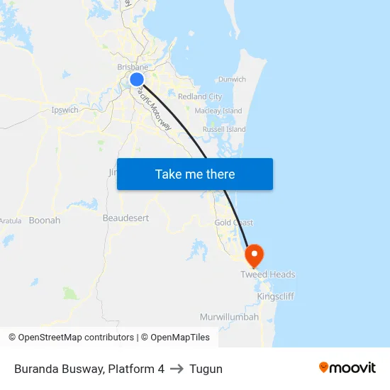 Buranda Busway, Platform 4 to Tugun map