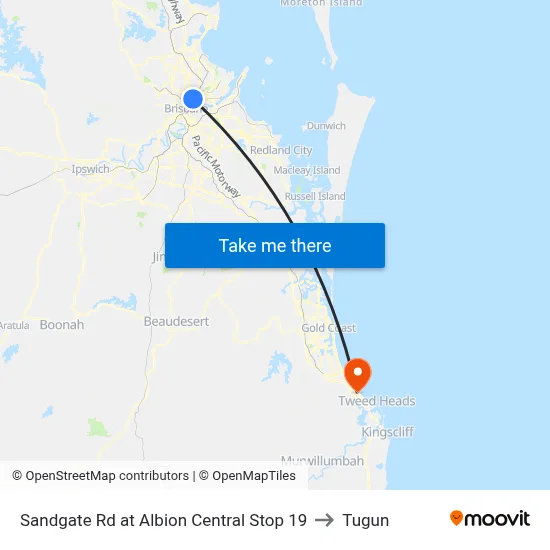 Sandgate Rd at Albion Central Stop 19 to Tugun map