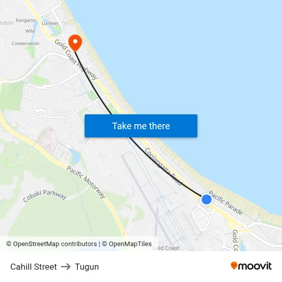 Cahill Street to Tugun map
