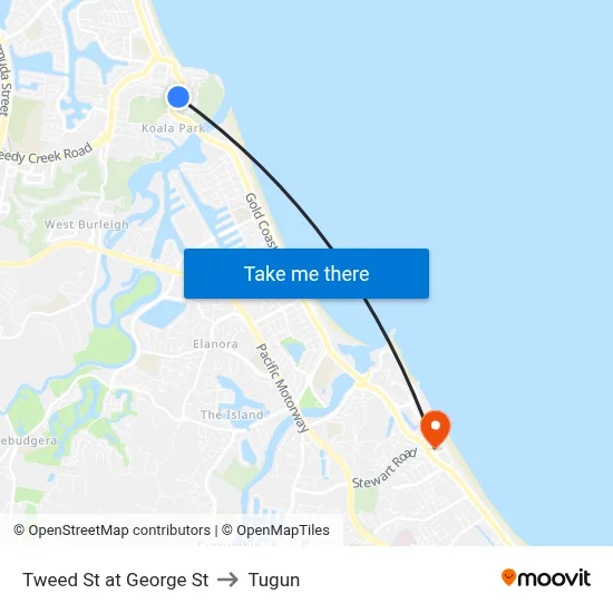 Tweed St at George St to Tugun map