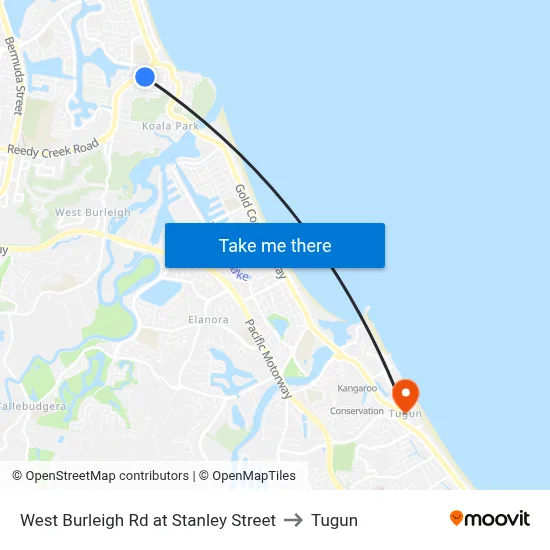 West Burleigh Rd at Stanley Street to Tugun map