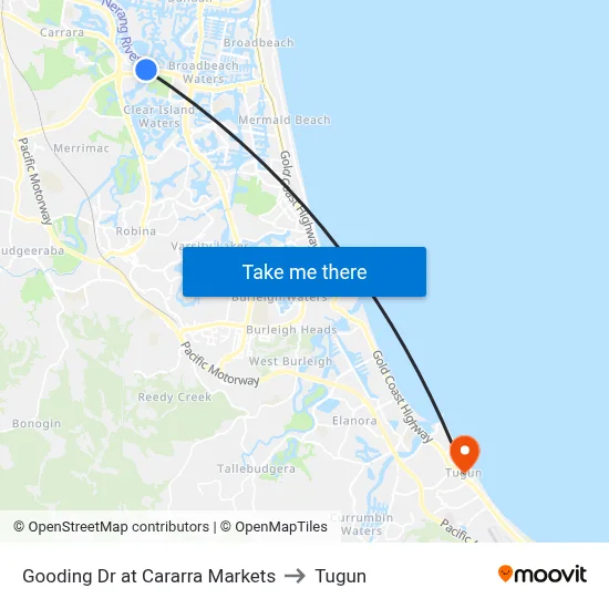 Gooding Dr at Cararra Markets to Tugun map