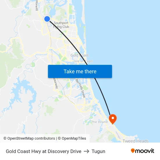 Gold Coast Hwy at Discovery Drive to Tugun map