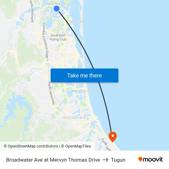 Broadwater Ave at Mervyn Thomas Drive to Tugun map