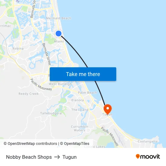 Nobby Beach Shops to Tugun map