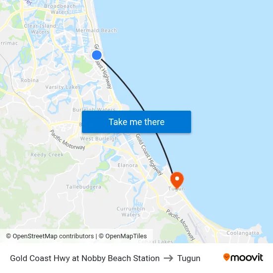 Gold Coast Hwy at Nobby Beach Station to Tugun map
