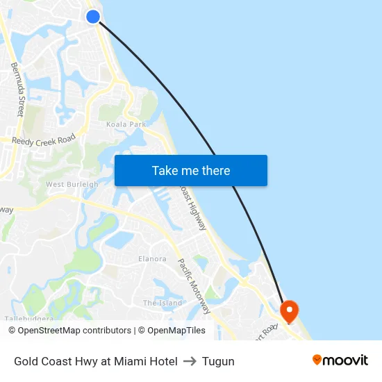Gold Coast Hwy at Miami Hotel to Tugun map