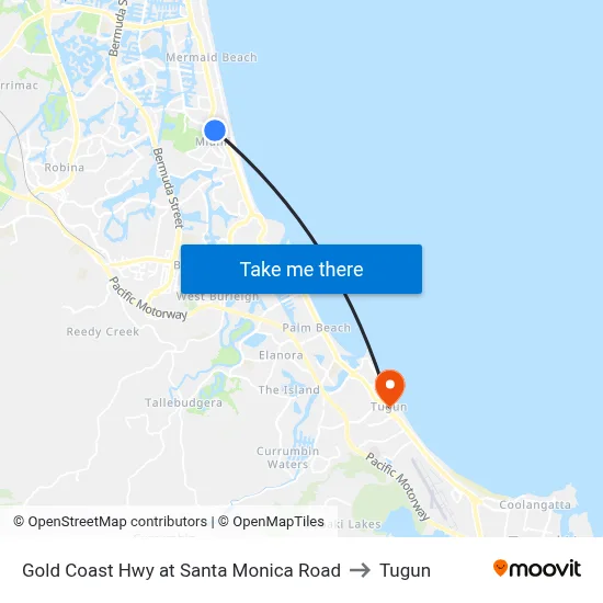 Gold Coast Hwy at Santa Monica Road to Tugun map