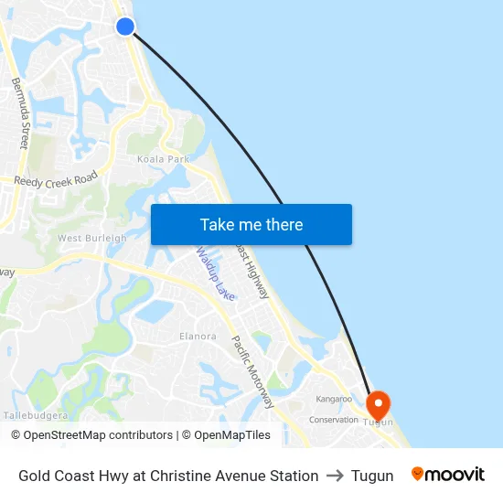 Gold Coast Hwy at Christine Avenue Station to Tugun map