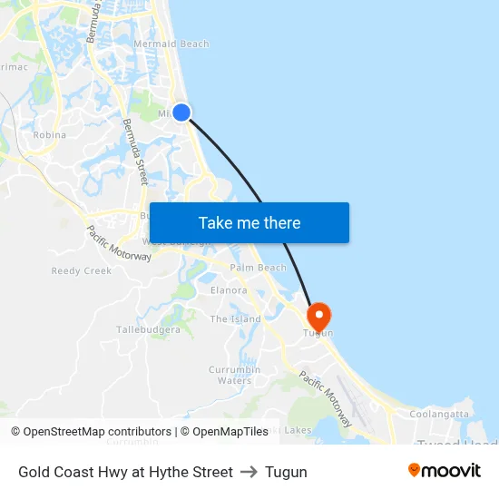 Gold Coast Hwy at Hythe Street to Tugun map