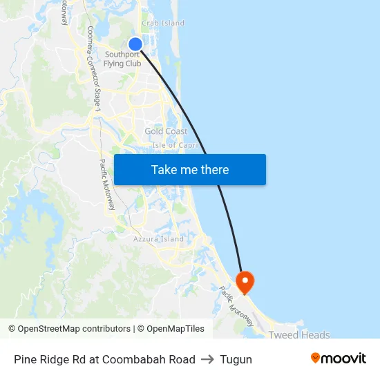 Pine Ridge Rd at Coombabah Road to Tugun map
