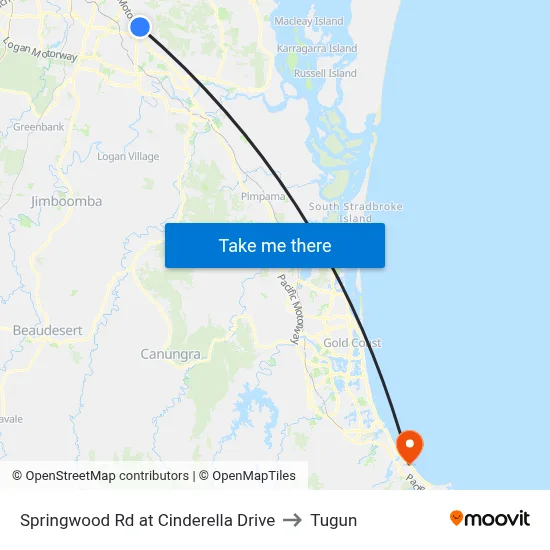 Springwood Rd at Cinderella Drive to Tugun map