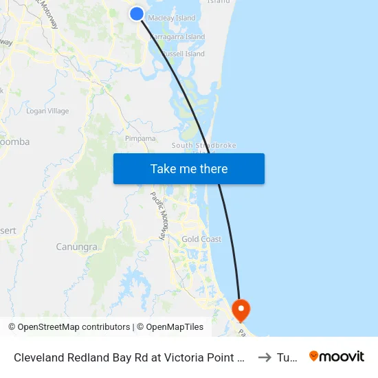 Cleveland Redland Bay Rd at Victoria Point High School to Tugun map