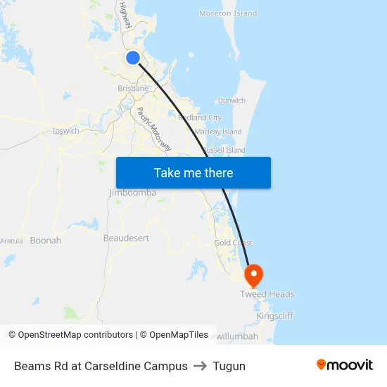 Beams Rd at Carseldine Campus to Tugun map