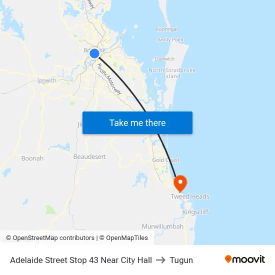 Adelaide Street Stop 43 Near City Hall to Tugun map