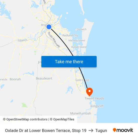 Oxlade Dr at Lower Bowen Terrace, Stop 19 to Tugun map