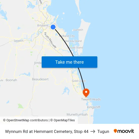 Wynnum Rd at Hemmant Cemetery, Stop 44 to Tugun map