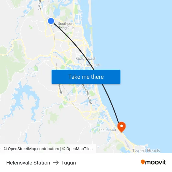Helensvale Station to Tugun map