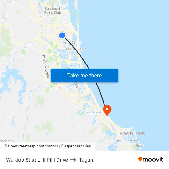 Wardoo St at Lilli Pilli Drive to Tugun map