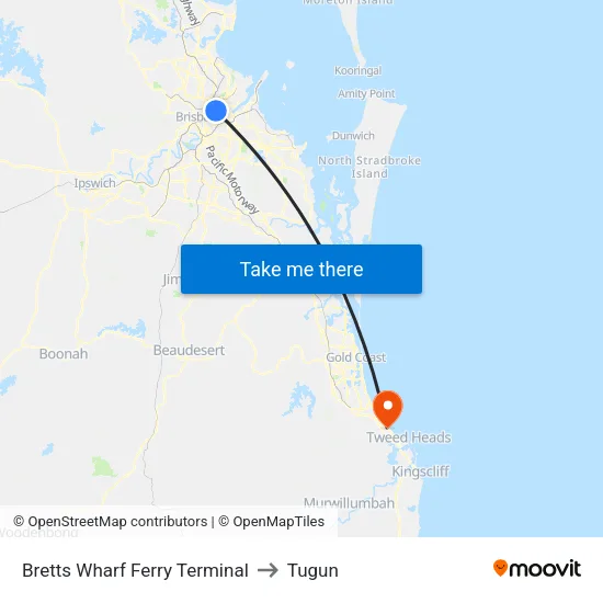 Bretts Wharf Ferry Terminal to Tugun map