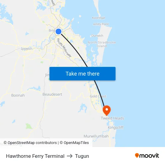 Hawthorne Ferry Terminal to Tugun map