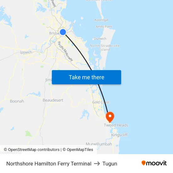 Northshore Hamilton Ferry Terminal to Tugun map
