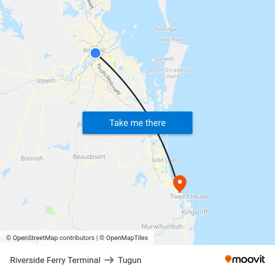 Riverside Ferry Terminal to Tugun map