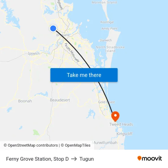 Ferny Grove Station, Stop D to Tugun map