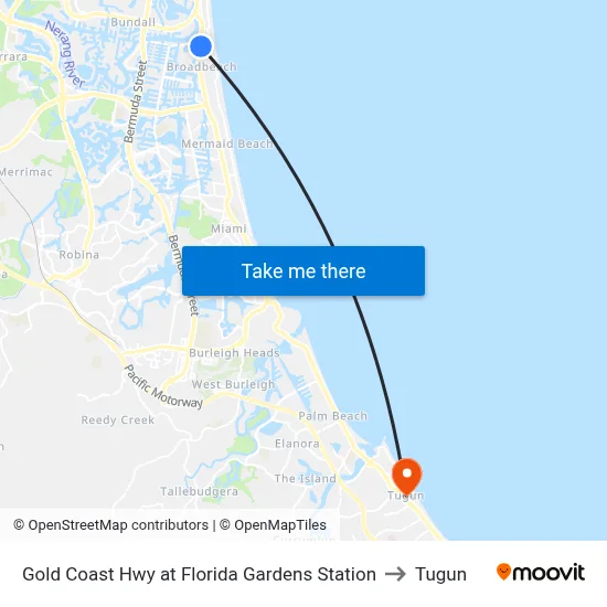 Gold Coast Hwy at Florida Gardens Station to Tugun map