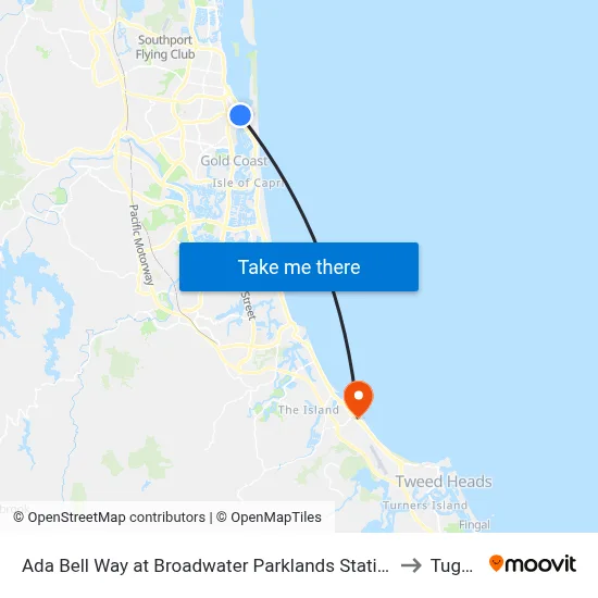 Ada Bell Way at Broadwater Parklands Station to Tugun map