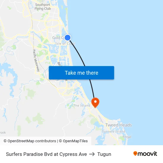 Surfers Paradise Bvd at Cypress Ave to Tugun map