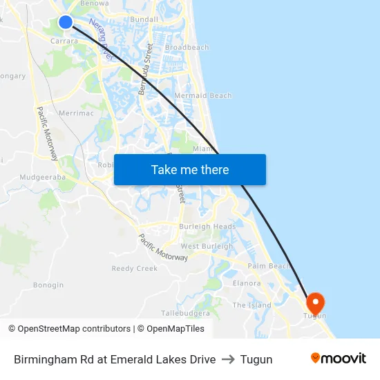 Birmingham Rd at Emerald Lakes Drive to Tugun map